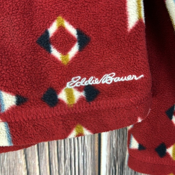 Eddie Bauer Quarter Zip Aztec Print Pullover Fleece Red Women's Size XS - Picture 8 of 9